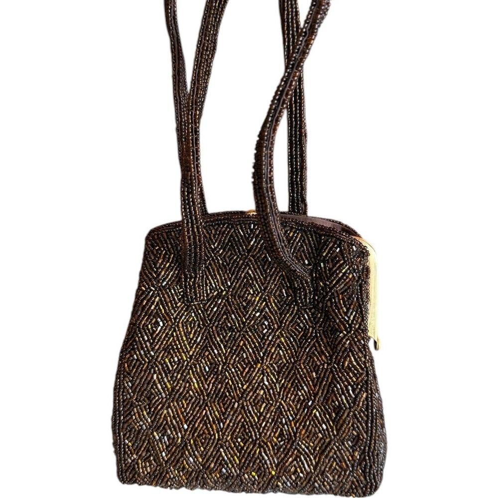 Inge Christopher Beaded Kiss Lock Evening Bag Chocolate Brown